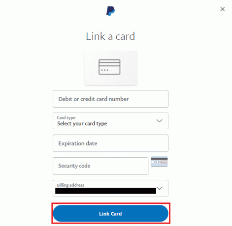 링크 카드를 클릭합니다. PayPal에서 요청을 처리할 수 없는 문제 수정