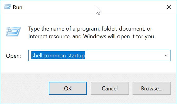 Öffnen Sie den gemeinsamen Startordner in Windows 10 mit dem Befehl Ausführen