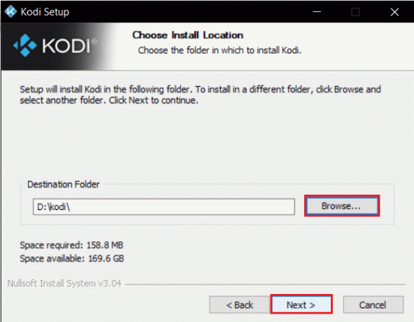 klik op bladeren om de doelmap te selecteren en klik op volgende in het Kodi-installatievenster. Fix Kodi wordt niet geopend in Windows 10