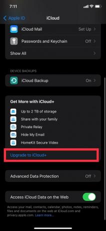 Scroll vervolgens naar beneden en tik op Upgraden naar iCloud+.