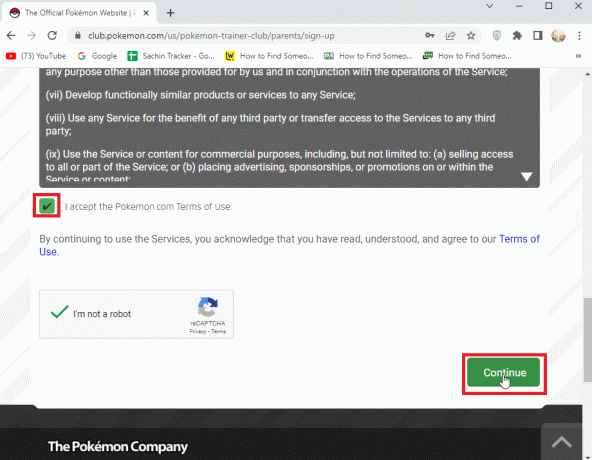 Klicken Sie auf Ich akzeptiere die Allgemeinen Geschäftsbedingungen von Pokemon.com. Beheben Sie das Problem „Pokémon GO konnte nicht angemeldet werden“.