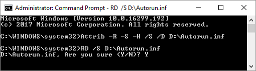 Exclua o arquivo autorun.inf usando o prompt de comando