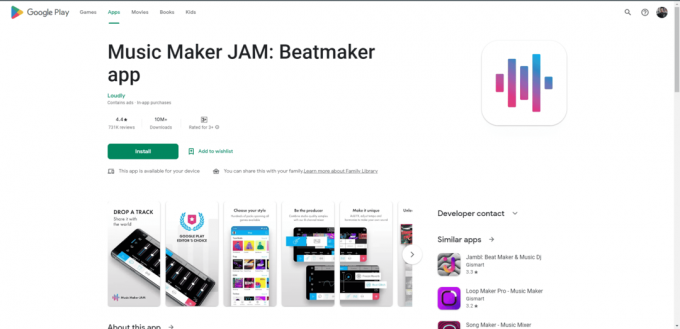 Music Maker Jam Play Store-Webseite. Die besten kostenlosen Audiobearbeitungs-Apps für Android