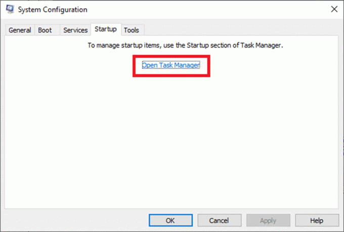Сада се пребаците на картицу Стартуп и кликните на везу за Опен Таск Манагер | Виндовс 10: Како да поправите недовољне системске ресурсе да бисте довршили грешку АПИ-ја