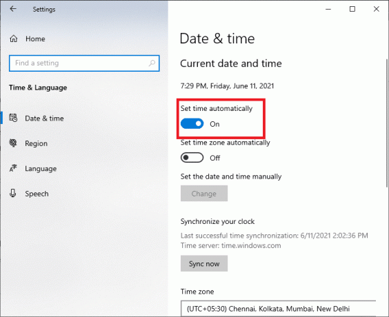 Caso contrário, ative a opção Definir hora automaticamente | Corrigir erro de atualização do Windows 0x80070005