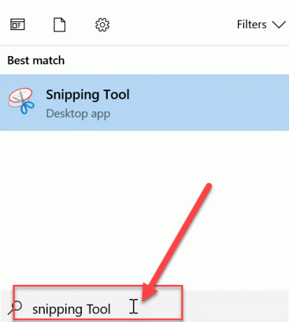 กด Windows Key + S เพื่อเปิด Windows Search จากนั้นพิมพ์ Snipping Tool