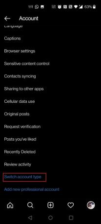 Klepnite na možnosť Prepnúť typ účtu | ako neprečítané správy na súkromnom účte Instagram