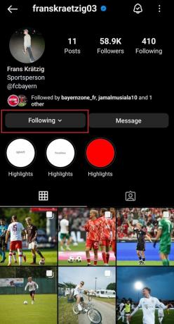 あなたの名前が表示されていない場合は、「フォロー中」をタップしてください