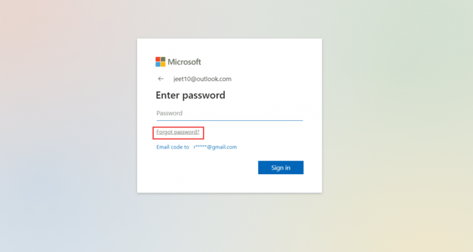 fare clic su Dimentica password nella pagina di accesso di Outlook
