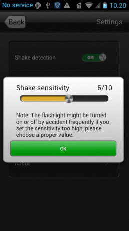 Rysteindstillinger for Shake Flashlight-appen