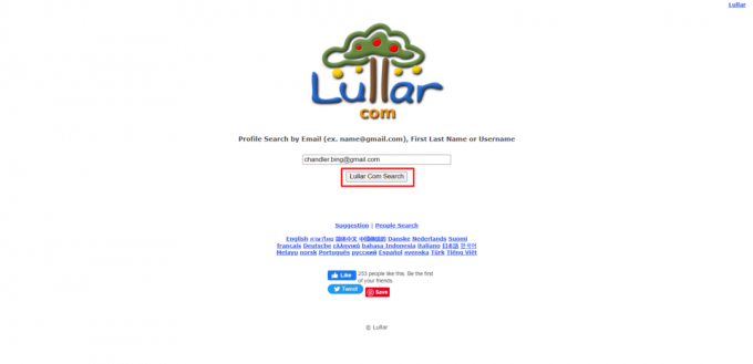 Klicka på Lullar Com Search för att påbörja sökningen. 