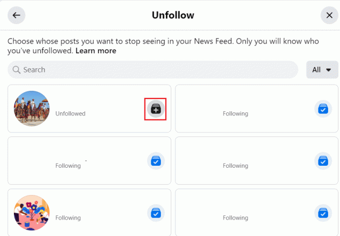 Кликнете върху бутона Unfollow до техните потребителски имена.