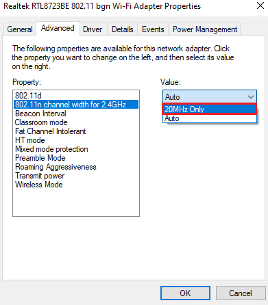 Izberite Samo 20 MHz