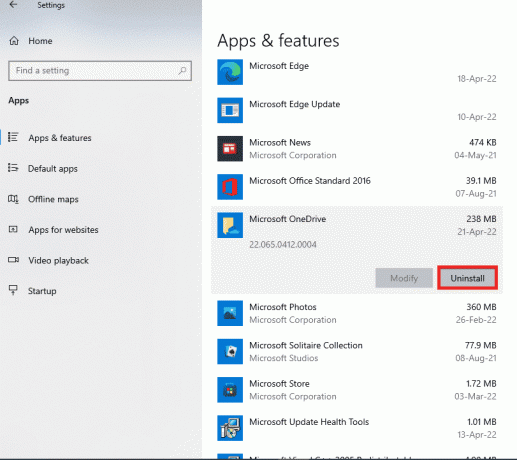 OneDrive uygulamasını kaldırmak için Kaldır düğmesine tıklayın. Windows 10'da OneDrive 0x8004de40 Hatasını Düzeltin