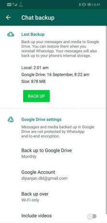 Bakstelėkite Google paskyros parinktį | Perkelkite WhatsApp pokalbius į naują telefoną