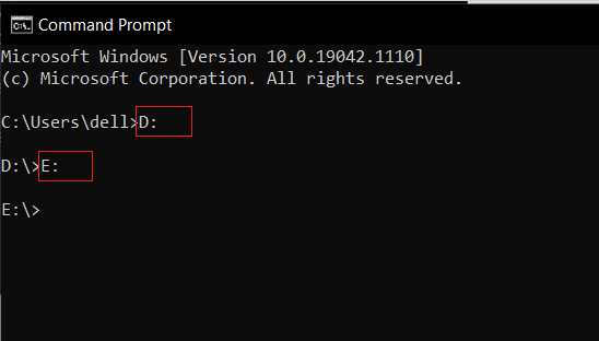 Введите букву диска, как показано, чтобы получить доступ к другому диску. Как изменить каталог в CMD Windows 10