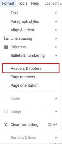 En el menú de formato, haga clic en encabezados y pies de página