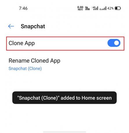 Přepněte posuvník a povolte klon Snapchat