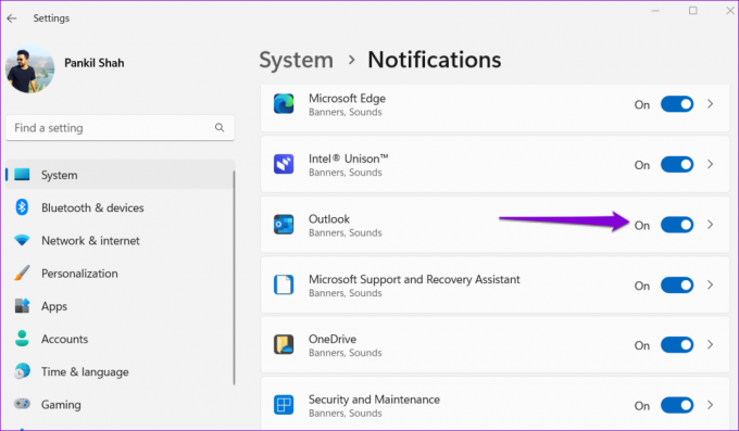 Activer les notifications pour Outlook dans Windows