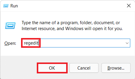 Πληκτρολογήστε regedit στο πλαίσιο διαλόγου Εκτέλεση για να ανοίξετε τον Επεξεργαστή Μητρώου στα Windows 11. 