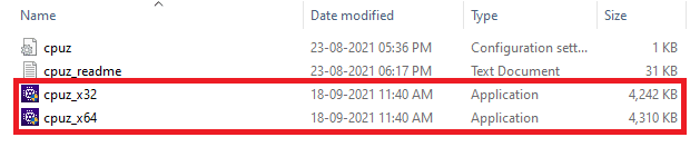 Aplicación CPU Z portátil extraída