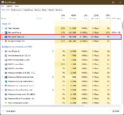 Velg den frosne applikasjonen eller oppgaven under fanen Prosesser. | hvordan tvinge til å avslutte et program på Windows 11