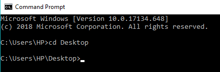 cd 명령을 사용하여 TAR 파일이 있는 위치로 이동 | Windows 10에서 TAR 파일(.tar.gz) 열기
