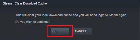 Selecione ok e confirme para limpar o cache de download
