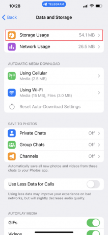 Tryck nu på Lagringsanvändning | hur man rensar telegramcache på iPhone