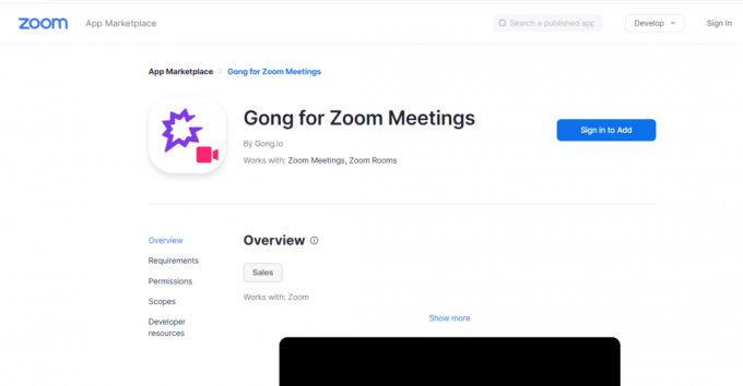 Gong para la página web oficial de Zoom Meetings