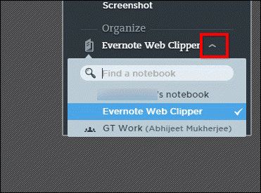 Evernote Web Clipper Notebook Изберете