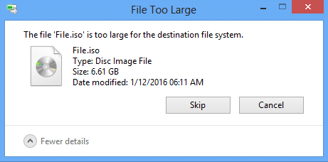 Fix Filen er for stor til destinationsfilsystemet