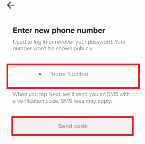Írja be az új telefonszámot, és érintse meg a Kód küldése gombot