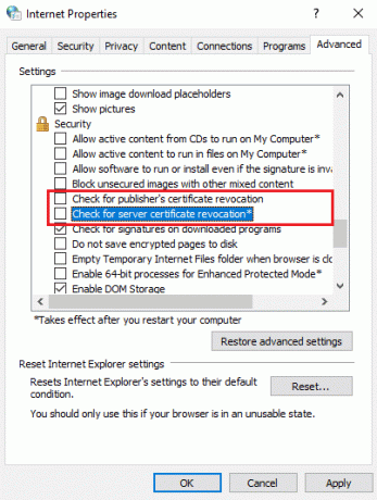 Find og fjern markeringen af ​​Check for Publisher s certificate revocation og Check for server certificate revocation