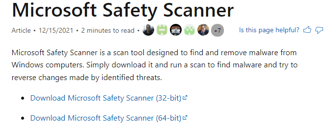 vizitați pagina de descărcare a Microsoft Safety Scanner și descărcați-o