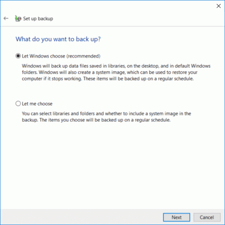 Dacă nu doriți să alegeți ce să faceți copii de rezervă, selectați Lăsați Windows să aleagă