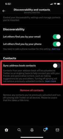 Įgalinti adresų knygos kontaktų sinchronizavimą | kaip rasti „Twitter“ kontaktus „iPhone“.
