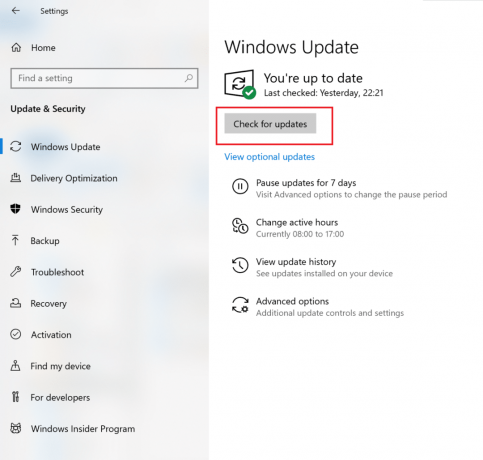 klicka på sök efter uppdateringar för att installera Windows-uppdateringar