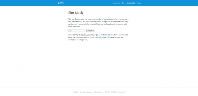 หน้าแรกของเว็บไซต์ Elm