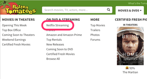 Rotten Tomatoes Netflix-Streaming-Menü