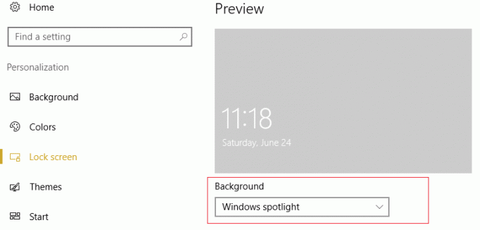 Stellen Sie sicher, dass Windows-Spotlight unter Hintergrund ausgewählt ist