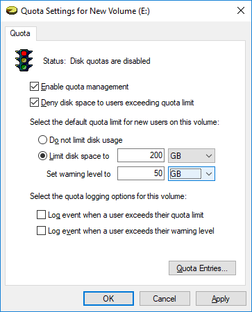 Windows 10에서 디스크 할당량 제한 및 경고 수준을 설정하는 방법