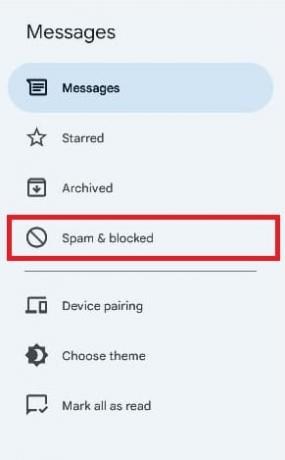 válassza a Spam és blokkolva lehetőséget