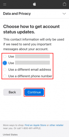 Välj kontaktläge för att ta emot kontostatusuppdateringar och tryck sedan på knappen Fortsätt.