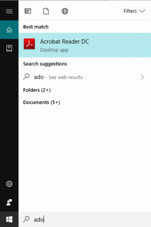 פתח את Adobe Acrobat Reader על ידי חיפוש בשורת החיפוש