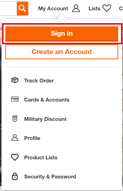 Haga clic en el botón Iniciar sesión. | Cómo crear una cuenta de Home Depot