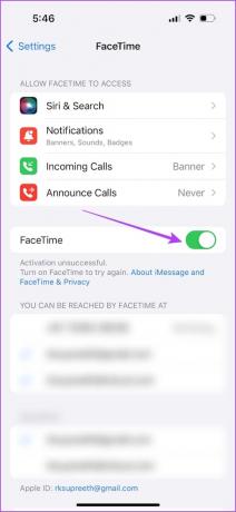 Aktivieren Sie „Umschalten“ für FaceTime