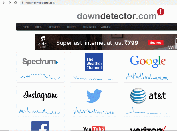 브라우저를 사용하여 웹사이트 downdetector.com 열기