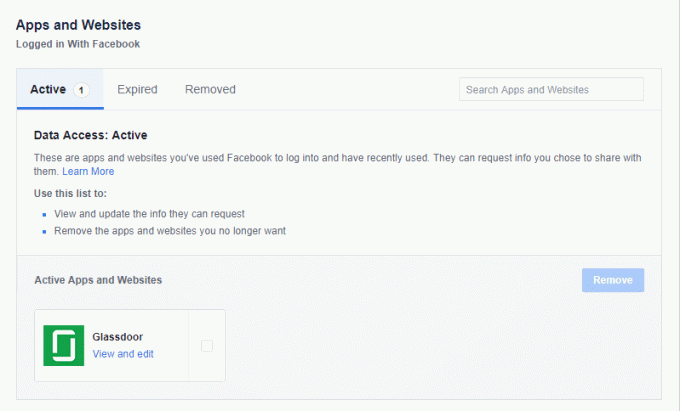 Du kommer att se alla aktiva appar och webbplatser som använder ditt Facebook-konto som inloggningskonto.