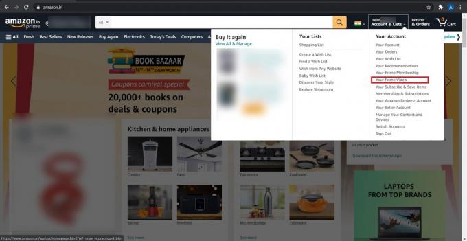 Klikk på " Your Prime Video" for å åpne Amazon Prime Video-kontoen din